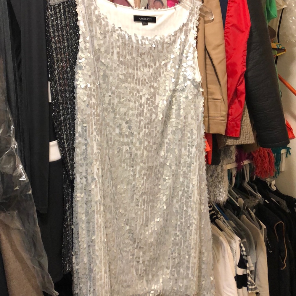 Silver dress.